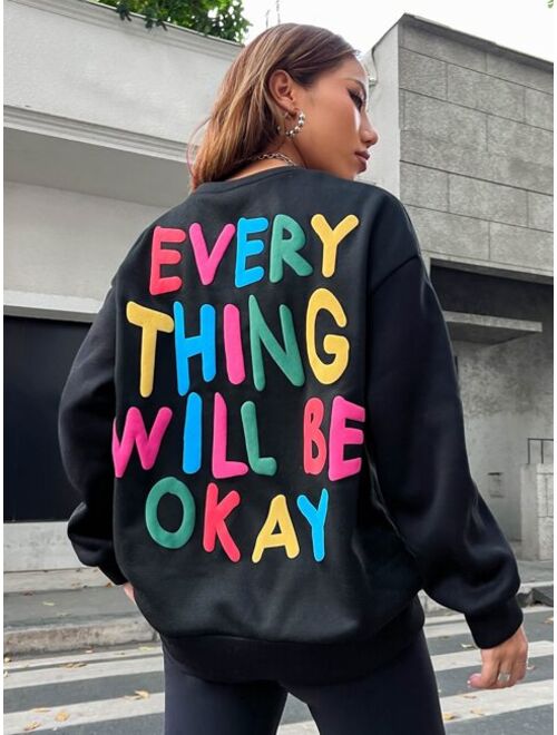 SHEIN EZwear Slogan Graphic Drop Shoulder Sweatshirt