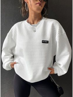 EZwear Letter Patched Drop Shoulder Sweatshirt
