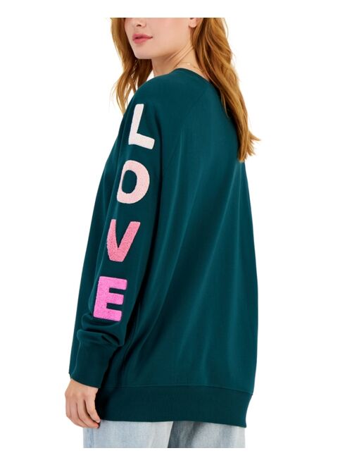 Rebellious One Juniors' Love Sleeve Crewneck Sweatshirt