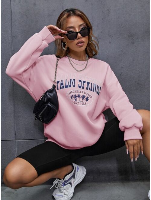 SHEIN EZwear Tree And Letter Graphic Sweatshirt