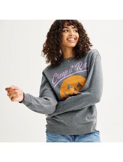 unbranded Juniors' Creep It Real Pumpkin Long Sleeve Fleece Graphic Pullover