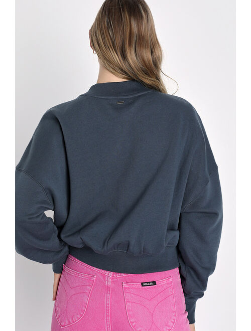 O'Neill Moment Slate Grey Cropped Graphic Pullover Sweatshirt