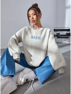 EZwear Letter Embroidery Drop Shoulder Sweatshirt