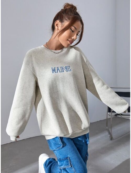 SHEIN EZwear Letter Embroidery Drop Shoulder Sweatshirt