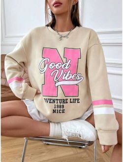 EZwear Letter Graphic Drop Shoulder Sweatshirt