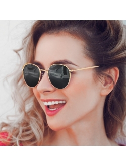 YWWPMDOF Round Polarized Sunglasses for Womens Men Trendy Small Circle Sun Glasses UV Protection