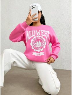 Qutie Letter Graphic Drop Shoulder Sweatshirt