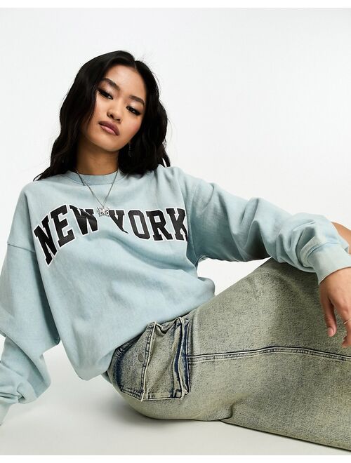 Daisy Street relaxed sweatshirt in blue with New York print