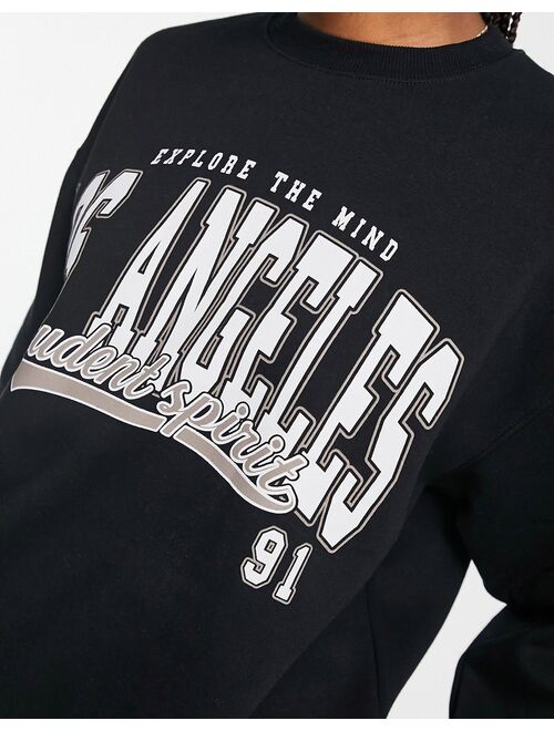 Pull&Bear Los Angeles varsity sweatshirt in black