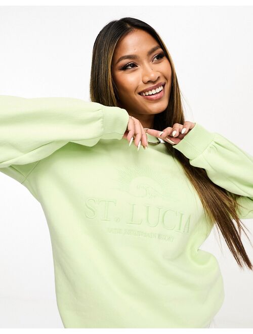 Threadbare oversized sweater with embroidery in lime