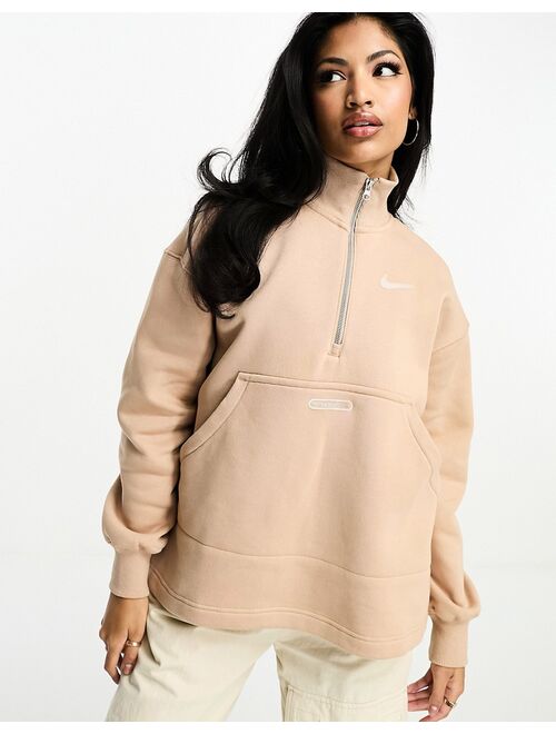Nike Swish fleece 1/4 zip sweatshirt in brown