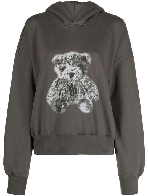 We11done pixel teddy-print cotton hoodie