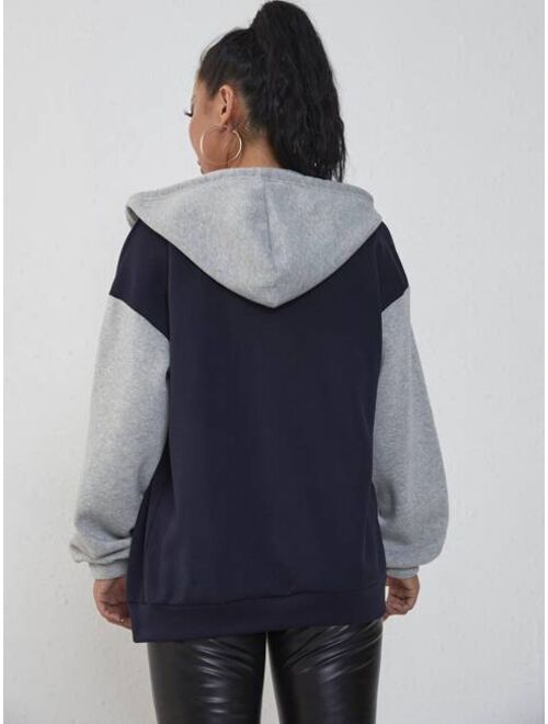 SHEIN EZwear Letter Graphic Zip Up Hooded Sweatshirt