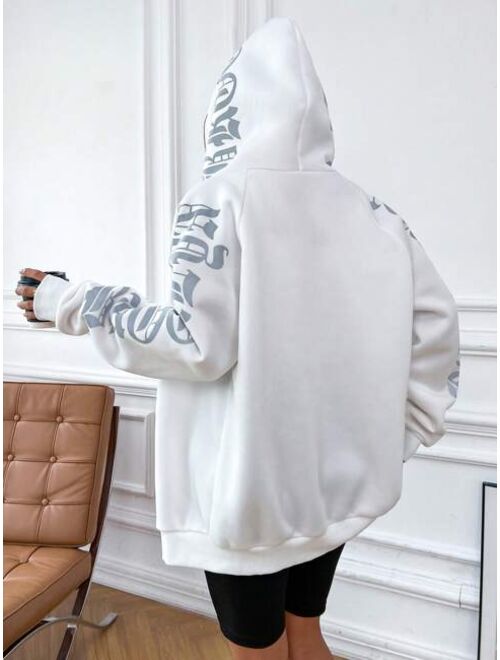 SHEIN Coolane Reflective Letter Graphic Zip Up Hoodie
