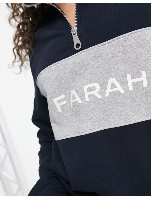Farah Orford quarter zip logo cotton boyfriend fit sweatshirt in true navy