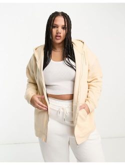 Plus relaxed oversized zip front hoodie in sand
