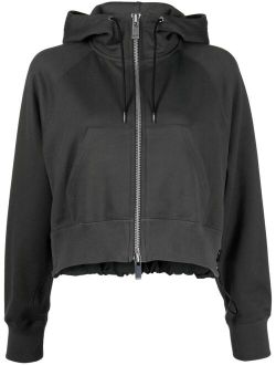sacai zip-up cropped cotton hoodie