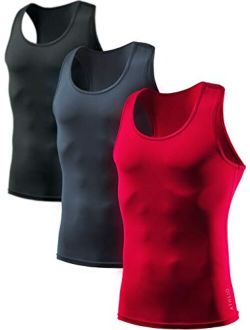 3 Pack Men's Cool Dry Compression Sleeveless Tank Top, Sports Running Basketball Workout Base Layer