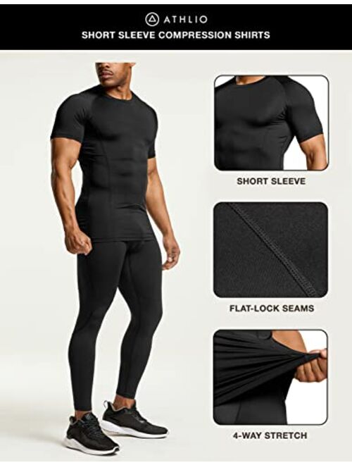 ATHLIO 1 or 3 Pack Men's Cool Dry Short Sleeve Compression Shirts, Sports Baselayer T-Shirts Tops, Athletic Workout Shirt