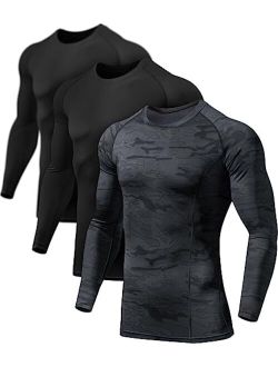 1 or 3 Pack Men's UPF 50  Long Sleeve Compression Shirts, Water Sports Rash Guard Base Layer, Athletic Workout Shirt