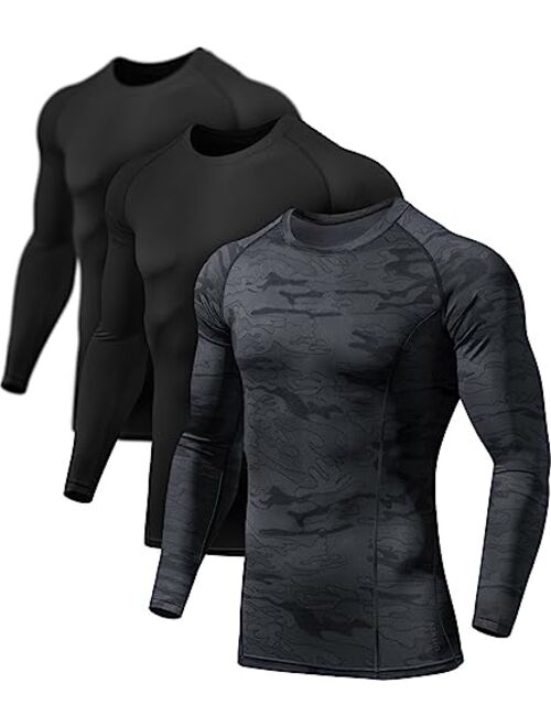 ATHLIO 1 or 3 Pack Men's UPF 50+ Long Sleeve Compression Shirts, Water Sports Rash Guard Base Layer, Athletic Workout Shirt