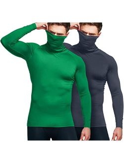2 or 3 Pack Men's UPF 50  Mock Long Sleeve Compression Shirts, Athletic Workout Shirt, Water Sports Rash Guard
