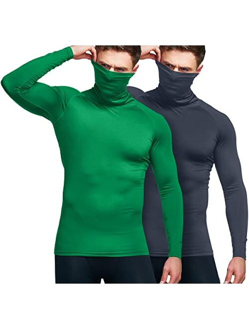 ATHLIO 2 or 3 Pack Men's UPF 50+ Mock Long Sleeve Compression Shirts, Athletic Workout Shirt, Water Sports Rash Guard