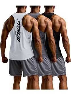 3 Pack Men's Dry Fit Muscle Workout Tank Tops, Y-Back Bodybuilding Gym Shirts, Athletic Fitness Tank Top