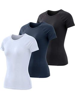 3 Pack Women's Short Sleeve Workout Shirts, Moisture Wicking Sports Tops, Active Sports Running Exercise Gym Tee Shirt