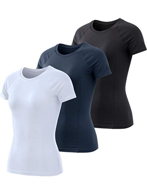 ATHLIO 3 Pack Women's Short Sleeve Workout Shirts, Moisture Wicking Sports Tops, Active Sports Running Exercise Gym Tee Shirt