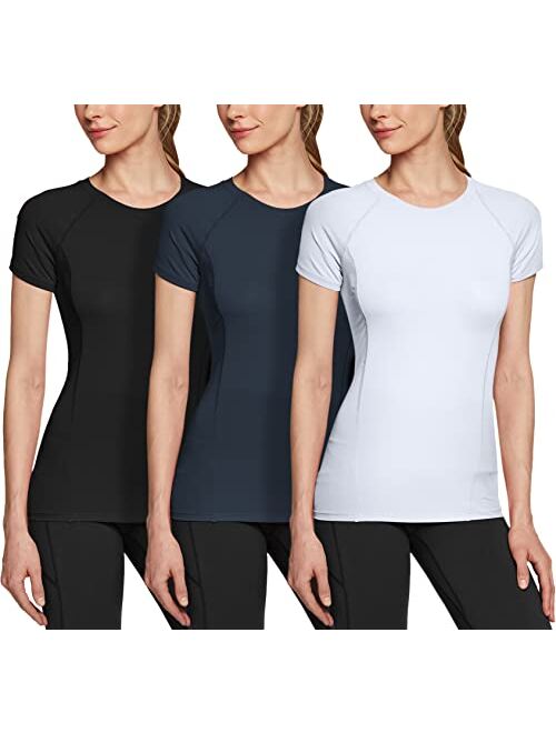 ATHLIO 3 Pack Women's Short Sleeve Workout Shirts, Moisture Wicking Sports Tops, Active Sports Running Exercise Gym Tee Shirt
