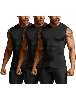 3 Pack Men's Sleeveless Workout Shirts, Dry Fit Running Compression Cutoff Shirts, Athletic Base Layer Tank Top