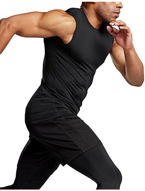 ATHLIO 3 Pack Men's Sleeveless Workout Shirts, Dry Fit Running Compression Cutoff Shirts, Athletic Base Layer Tank Top