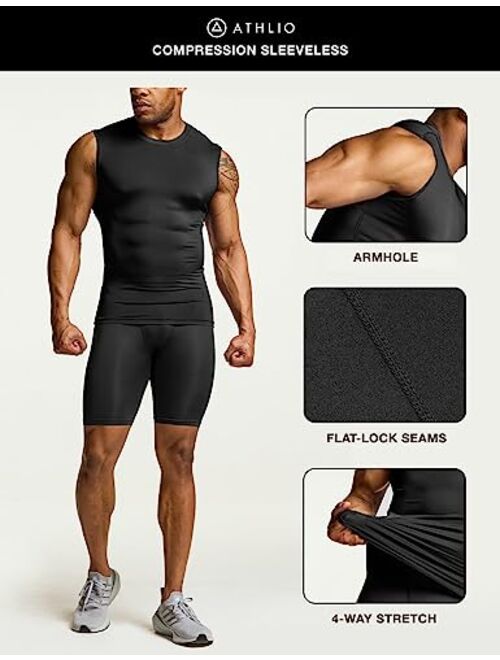 ATHLIO 3 Pack Men's Sleeveless Workout Shirts, Dry Fit Running Compression Cutoff Shirts, Athletic Base Layer Tank Top