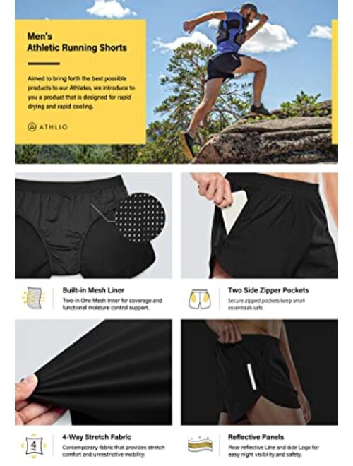 ATHLIO 1 or 2 Pack Men's Running Shorts, 3 Inch Quick Dry Mesh Athletic Shorts, Gym Training Workout Shorts with Pockets