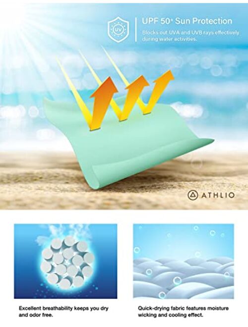 ATHLIO 2 Pack Women's Long Sleeve Rashguard Swim Shirts, UPF 50+ UV/Sun Protection Shirts, Cool Dry Summer Water T-Shirt