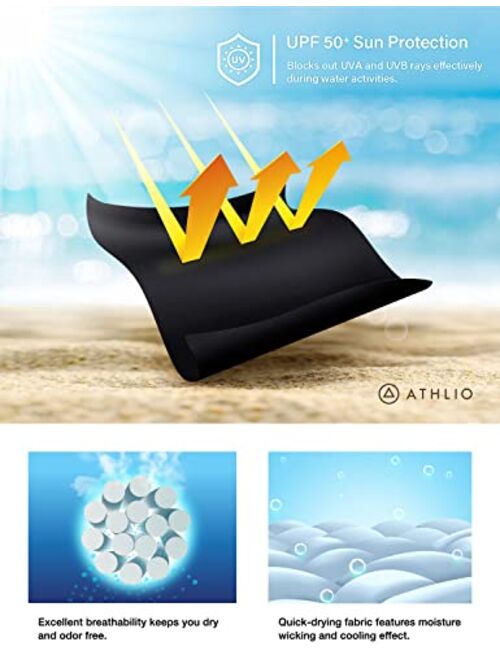 ATHLIO Women's Half-Zip Front Rash Guard, UPF 50+ Side Adjustable Long Sleeve Swim Shirts, UV/Sun Protection Swimsuit Top