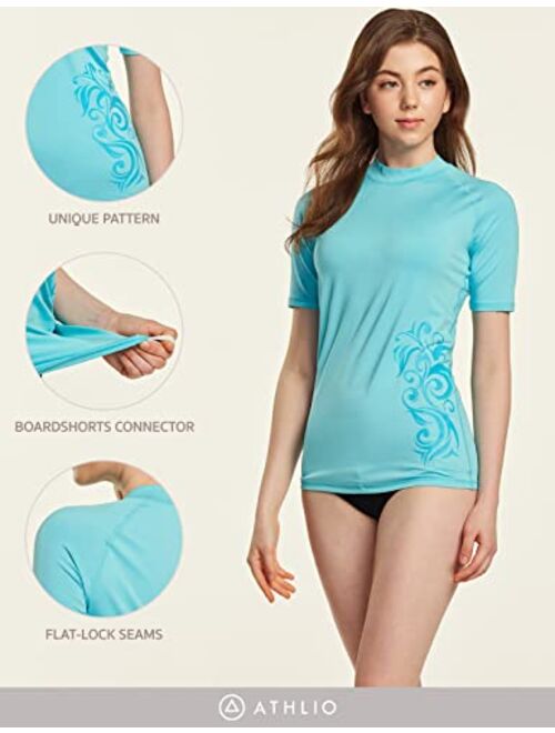 ATHLIO Women's UPF 50+ Rash Guard, Short Sleeve Surfing Swimsuit Top, UV/SPF Active Water Beach Swim Shirts