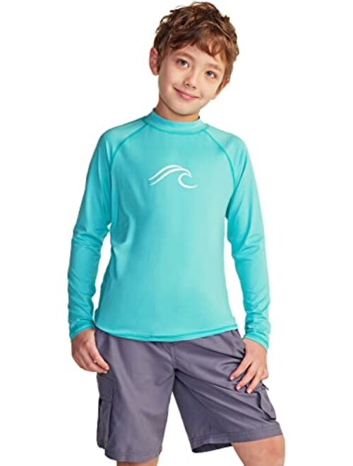 ATHLIO Boys' Long Sleeve Rash Guard Swimsuit, UV/SPF Water Beach Surf Swim Shirts, UPF 50+ Sun Protection Swimwear Top