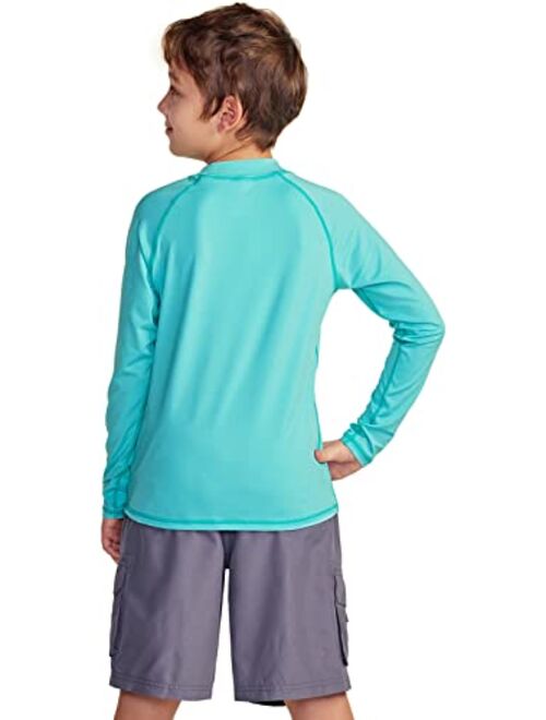 ATHLIO Boys' Long Sleeve Rash Guard Swimsuit, UV/SPF Water Beach Surf Swim Shirts, UPF 50+ Sun Protection Swimwear Top
