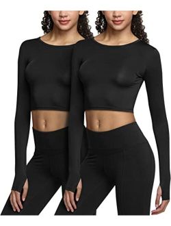 2 Pack Women's Sports Compression Shirt, Cool Dry Fit Long Sleeve Workout Tops, Athletic Exercise Gym Yoga Shirts