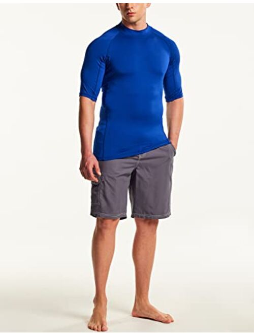 ATHLIO Men's UPF 50+ Rash Guard, UV/SPF Short Sleeve Swim Shirt, Active Water Beach Surf Swimsuit Top
