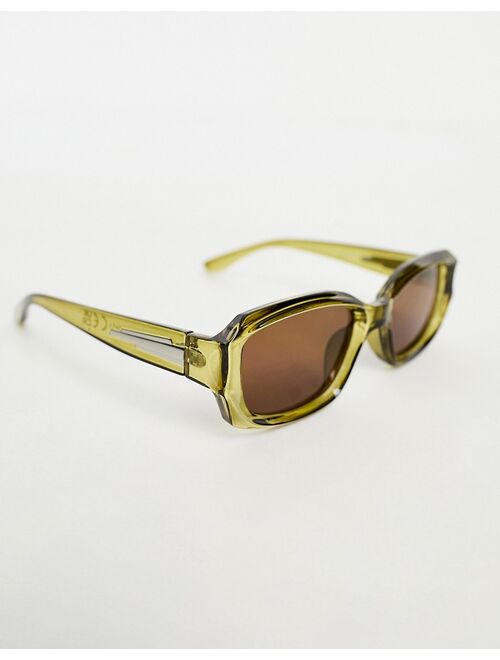 Only & Sons rectangle retro sunglasses in green