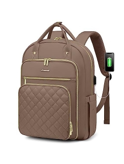Laptop Backpack for Women, Large Capacity Travel Work Backpacks Purse, Stylish Quilted Water Resistant Nurse Teacher Computer Bag with USB Port, Fits 15.6 Inch L