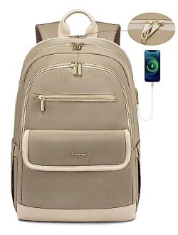 Laptop Backpack for Women,15.6 Inch Fashion Travel Backpack,Large Capacity Backpack Purse with USB,Water-resistant fits College Work Business Travel Beige