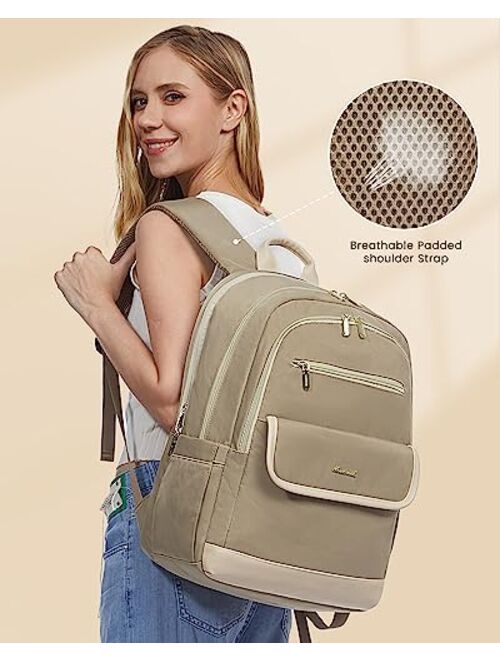 LOVEVOOK Laptop Backpack for Women,15.6 Inch Fashion Travel Backpack,Large Capacity Backpack Purse with USB,Water-resistant fits College Work Business Travel Beige