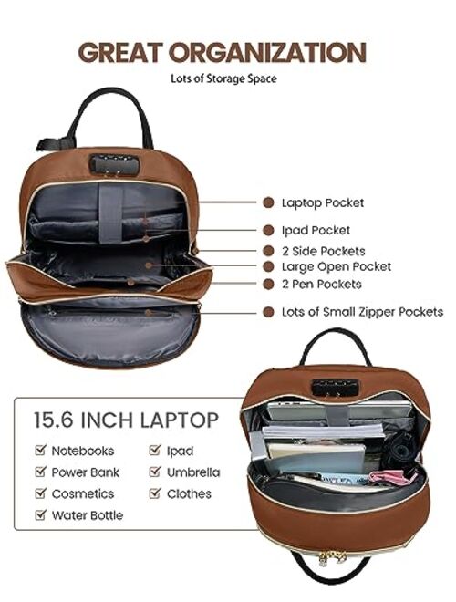 LOVEVOOK Laptop Backpack for Women, 15.6 Inch Travel Anti-theft Laptop Bag, Fashion Work Business Backpacks Purse, Warterproof College Teacher Nurse Computer Professor Da