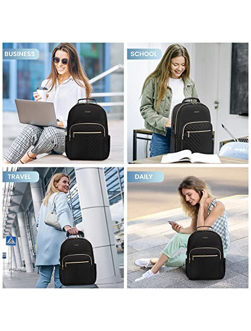 LOVEVOOK Laptop Backpack Purse for Women, Work Business Travel Computer Bags, College Nurse Backpack for Womens, Quilted Casual Daypack with USB Port, Fit 15.6 Inch Lapto