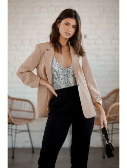 Here for Business Taupe Ruched Blazer
