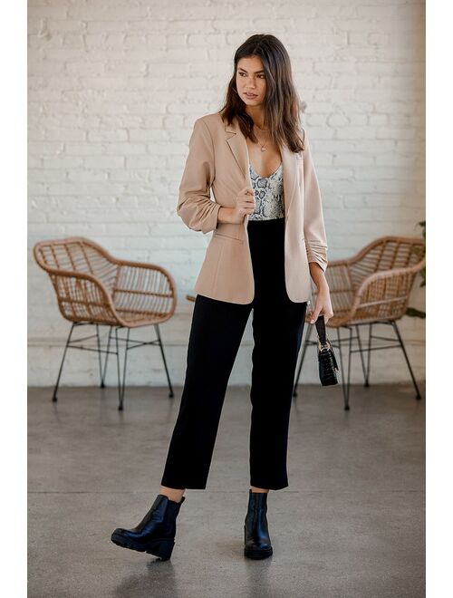 Lulus Here for Business Taupe Ruched Blazer